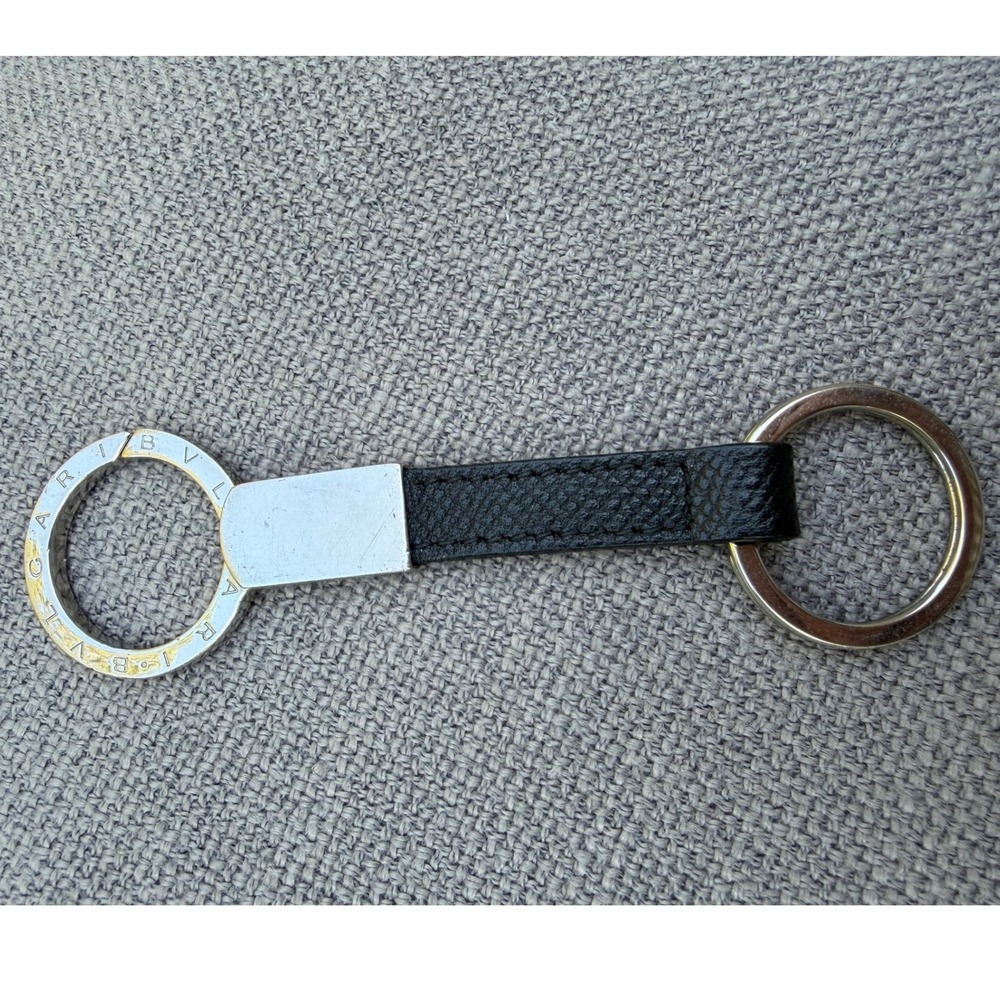 1990s Black Bvlgari Keychain Soft Leather Designer Minimalist OS